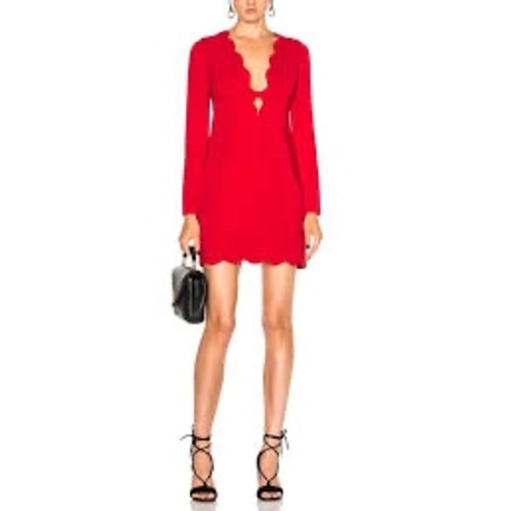A.L.C. Red Scalloped V Neck Long Sleeve Mini Dress Size 2 XS S
